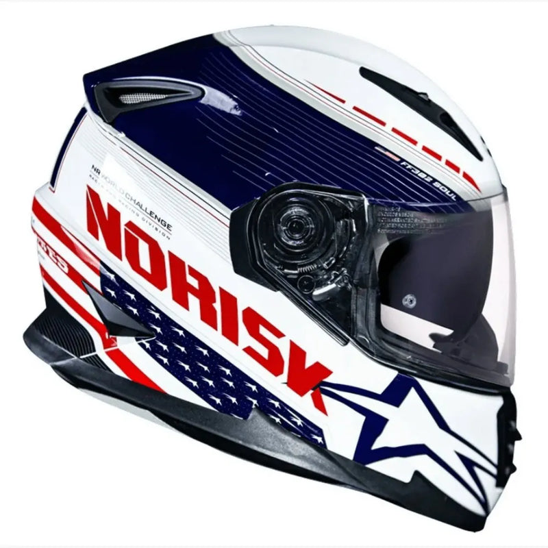 Capacete Norisk FF302 Soul Grand Prix Usa - Branco/Preto/Azul - C/ Viseira Interna